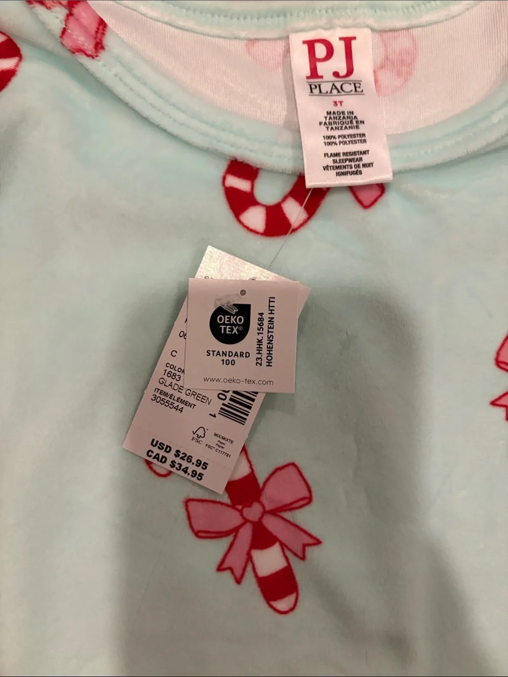 Children’s place  Kids Candy Cane Print Nightgown - Mint